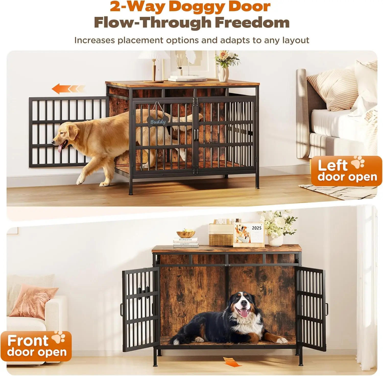أثاث على شكل صندوق للكلاب مقاس 47 بوصة، بيت للكلاب شديد التحمل للكلاب الصغيرة والمتوسطة والكبيرة، أبواب مزدوجة للديكور الداخلي، قفص بيت الحيوانات الأليفة #6
