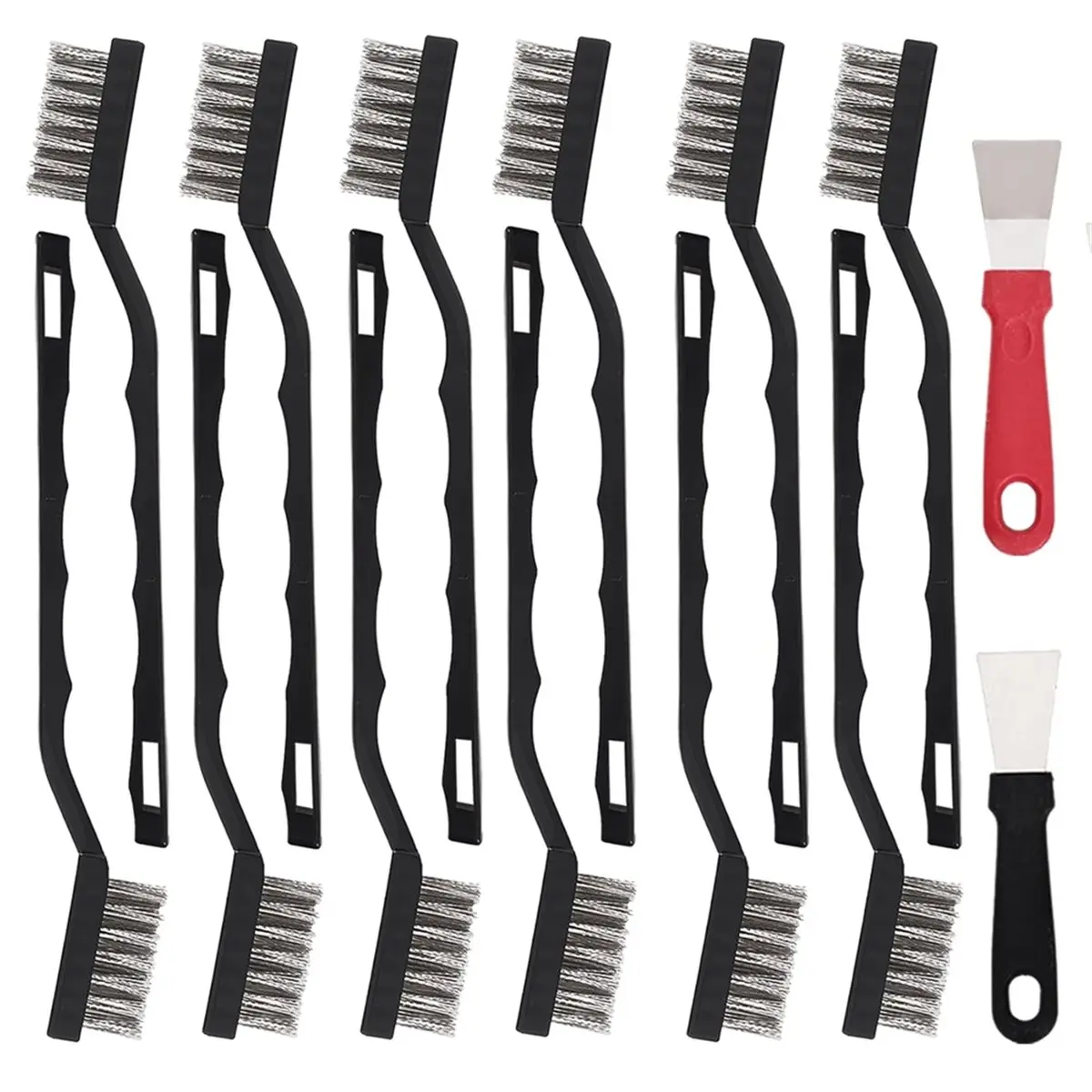 PROMOTION!12 Pcs Mini Stainless Steel Wire Brush Set, Wire Scratch Brush with Curved Handle, Cleaning Weld Slag and Rust