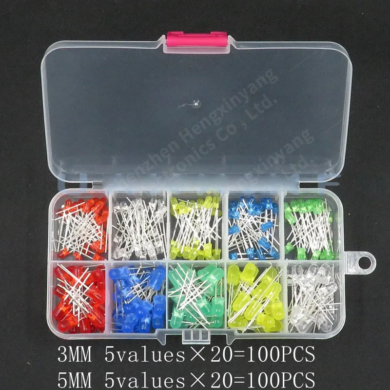 100PCS 3MM 5MM LED F3 F5 round super bright red, green, yellow, blue and white LED 20 each