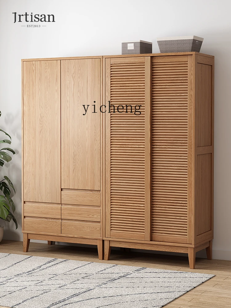 

FY oak wardrobe solid wood sliding flat shutter shutter sliding door
