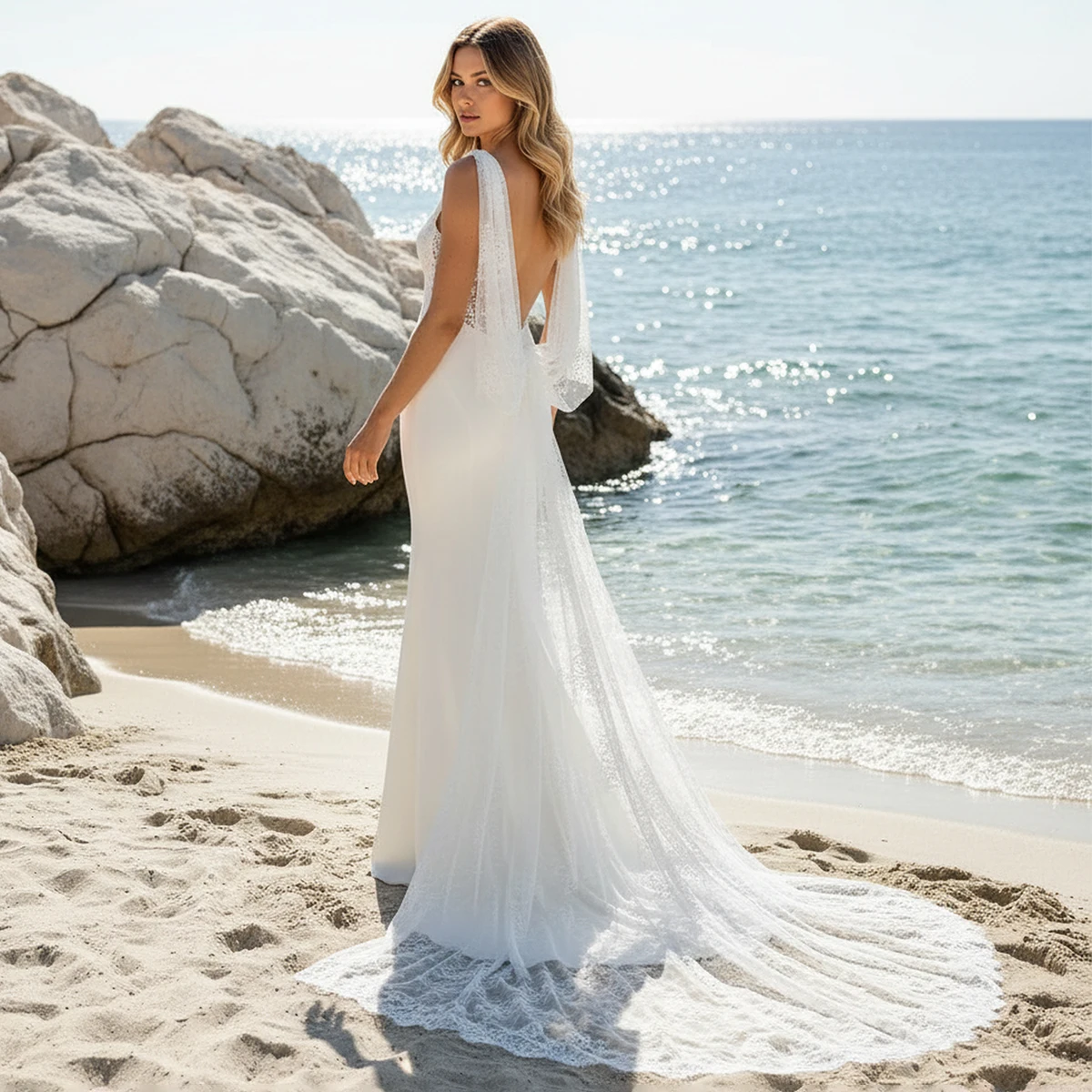 

Elegant Mermaid Backless Lace Wedding Dress For Women Long Appliques Bridal Party Gown With Train Vestidos Novia