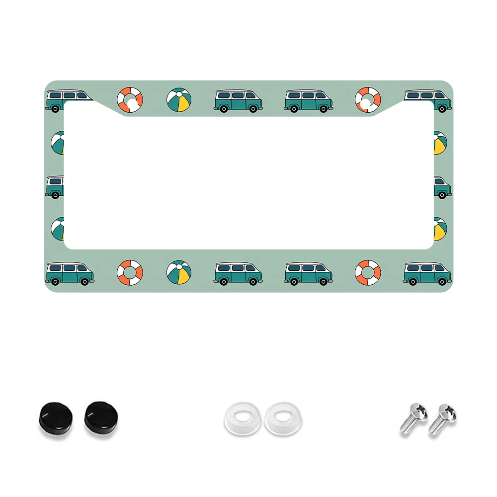 قطعة واحدة من إطار لوحة الترخيص ذو فتحتين باللون الأخضر القديم مع نمط كرة الشاحنة والشاطئ، مادة الألومنيوم، 6 × 12 بوصة، تتضمن طقم براغي