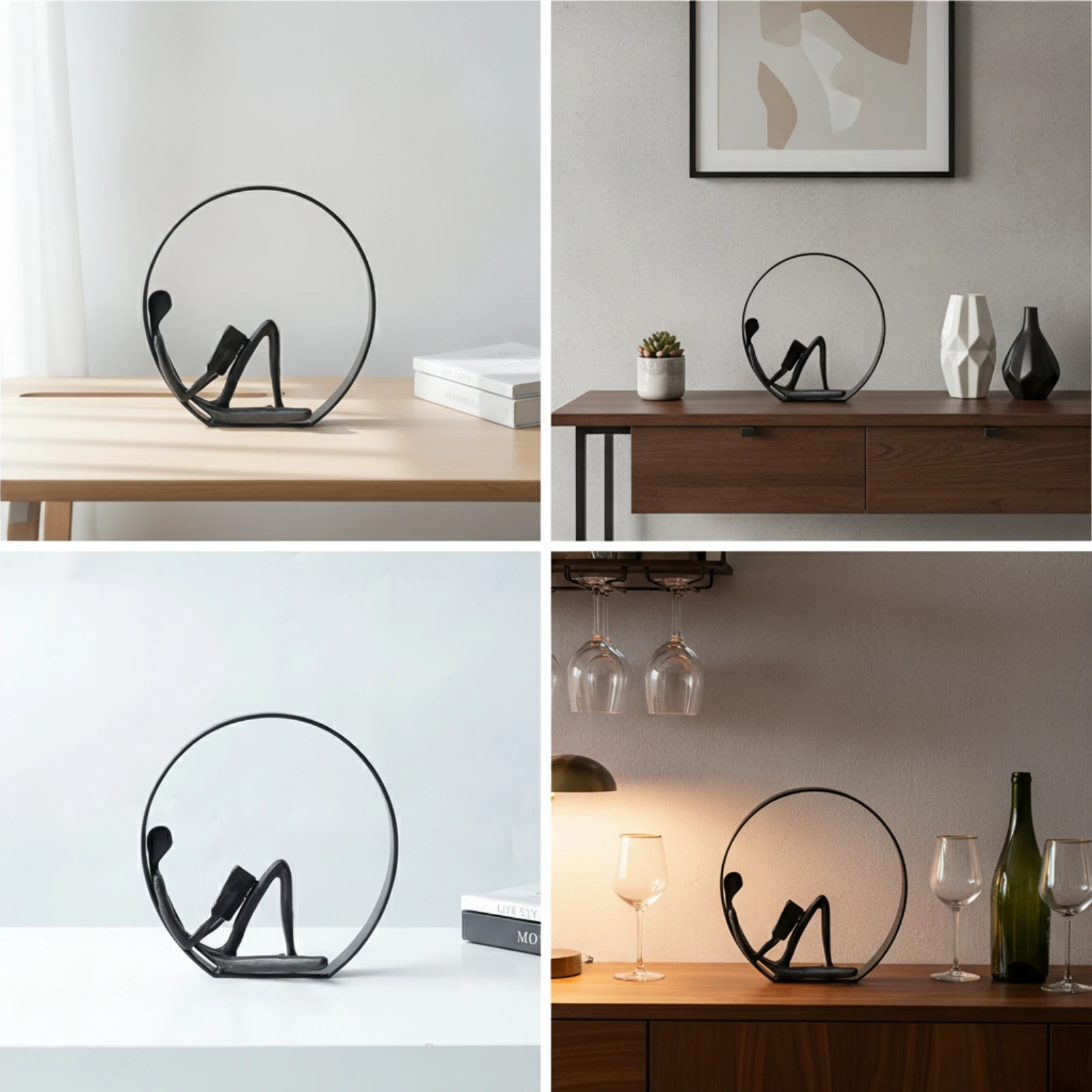 Human Figure Sculpture Geometric Sculpture with Circular Hoop Decorative Object Minimal Display Piece Creative for Minimalists