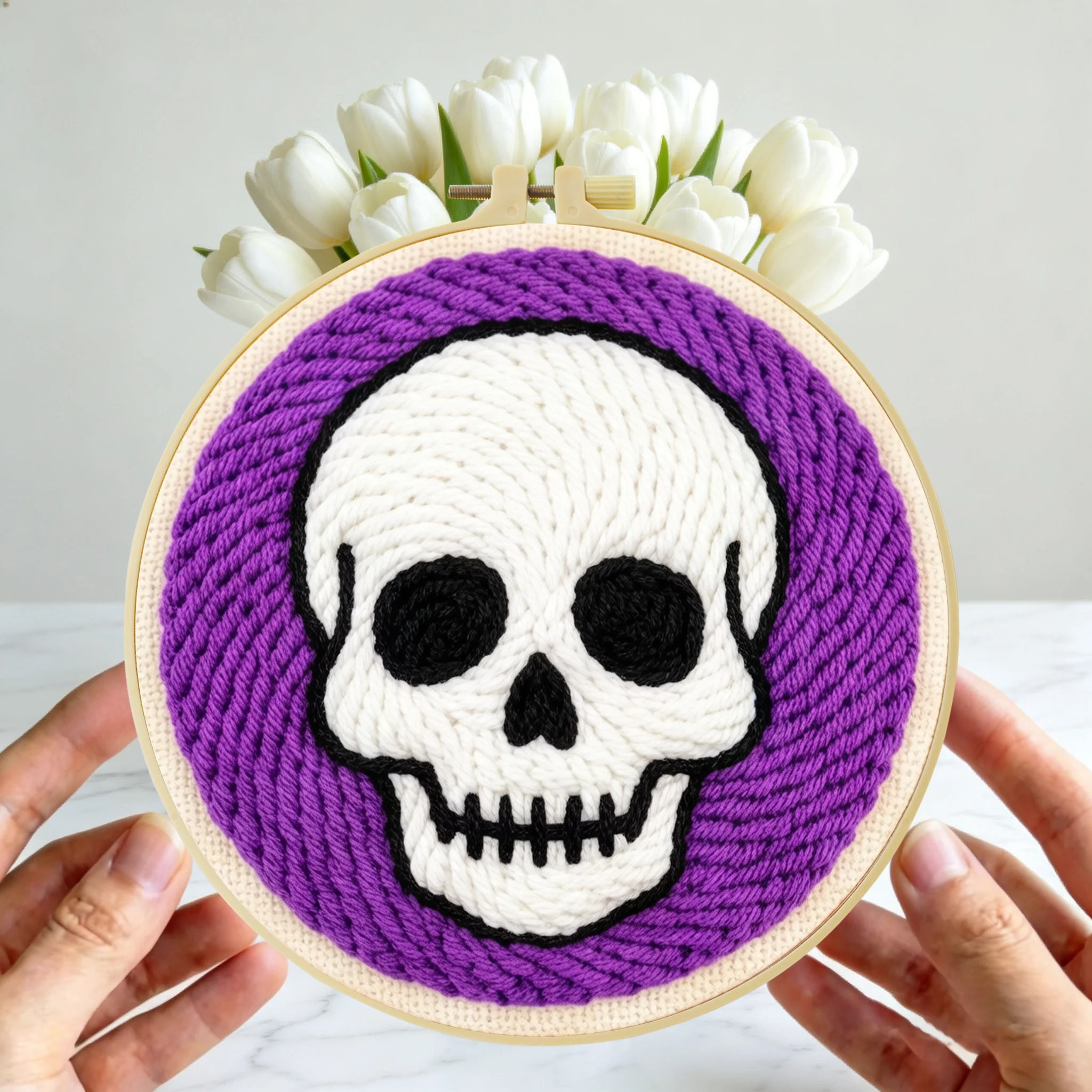 Halloween-Themen-Punch-Needle-Set 20x20cm 1 Stück Gruseliger Kürbis-Geist Stickerei-Set DIY-Bastelset für Heimdekoration und Süßes oder Saures Party – Detail 3