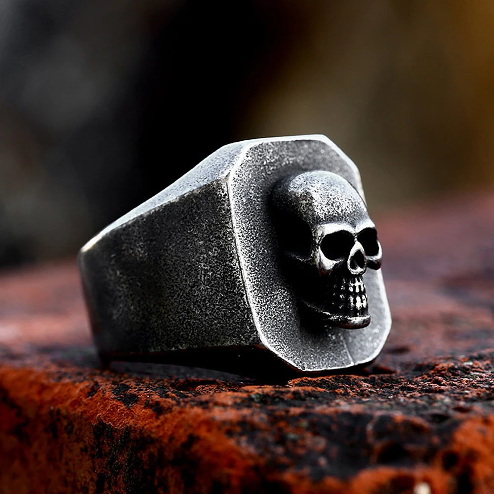 Eenvoudige Zwarte Retro Gothic Skull Ring Voor Mannen Fashion Rvs Punk Schedel Biker Ring Unieke Sieraden Geschenken Dropshipping