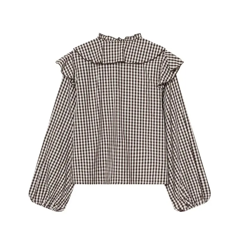 Frauen Frühling Plaid Layered Decor Pullover Bluse Shirt Mode Casual Tops Elegante Büro Dame Chic Stil Neue Ankunft