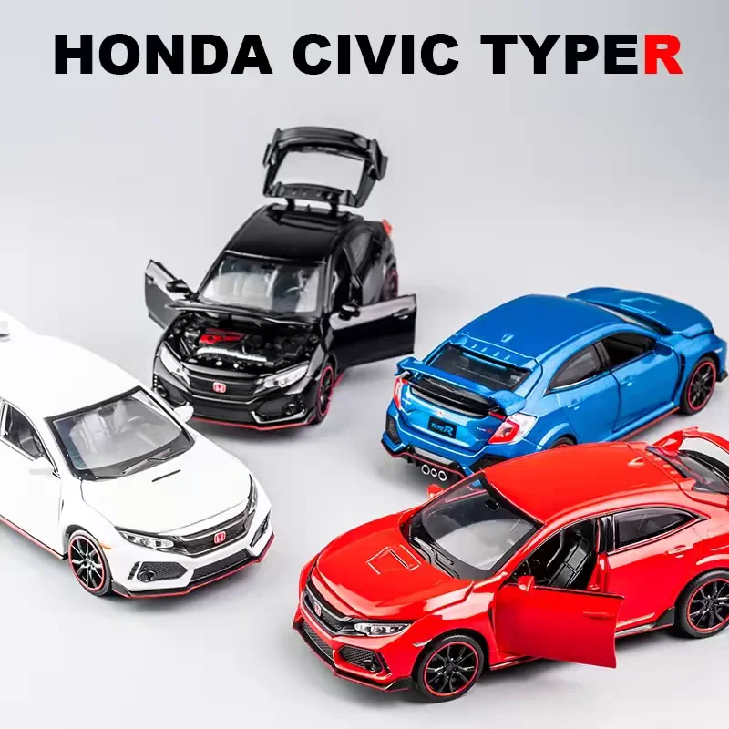 Honda Civic Type R JDM Simulation Diecast & Toy Vehicles Sounds & Light Pull Back Car 1:32 Alloy Collection Model Birthday Gifts view 6