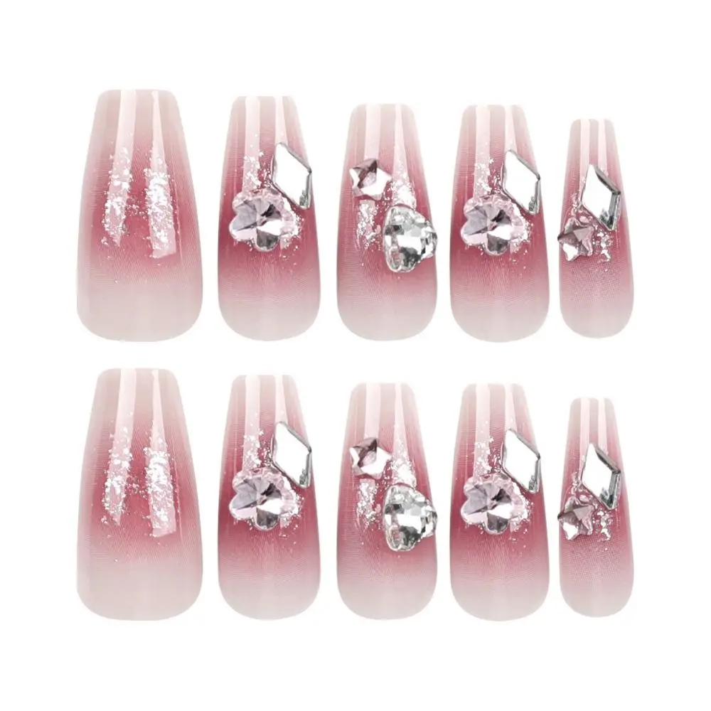 Nuevas uñas postizas largas de bailarina, puntas de uñas de cristal con purpurina francesa, cubierta completa desmontable, prensa en uñas DIY