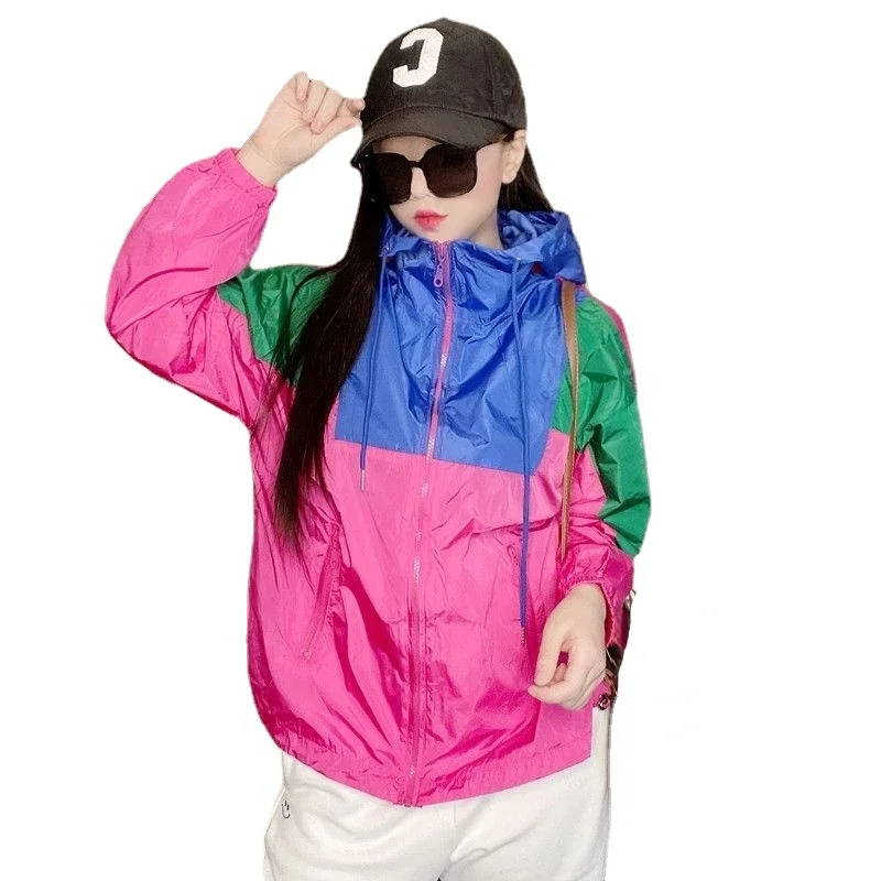 Spring Summer Women Hooded Jacket Long Sleeve Sweatshirt Sunscreen Clothing Patchwork Streetwear Coats Korean Fashion Thin Tops