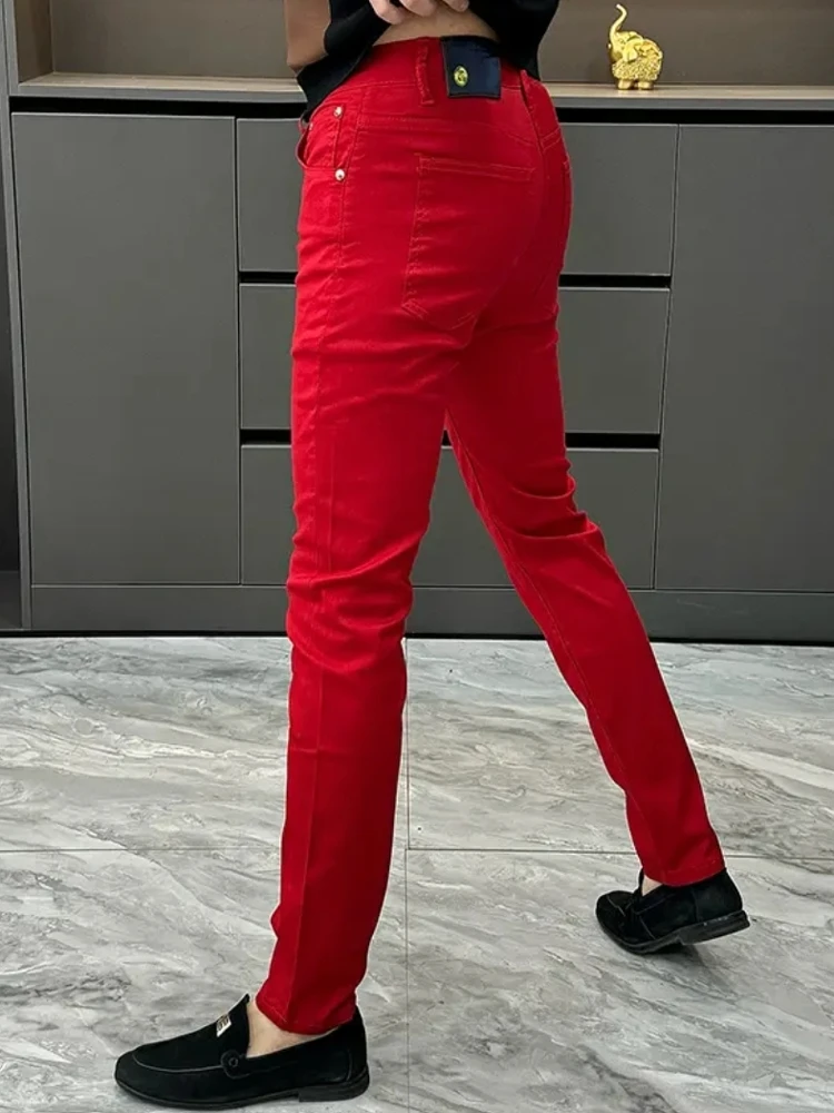 

Slim Fit Men's Jeans Elastic Straight Leg Casual Faion Spring Summer Lightweight Luxury Cool mid Waist Long Pants