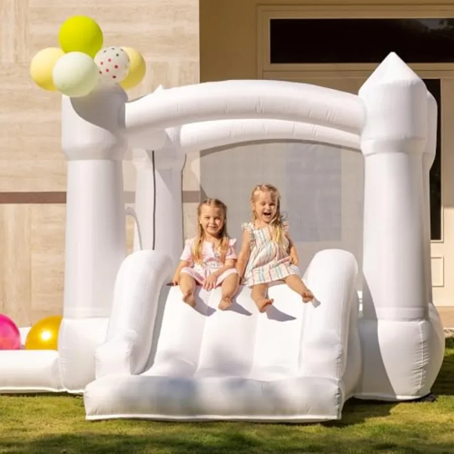 

White Bounce House with Slide, Indoor Bouncy House for 3-8 w/Ball Pit, Bounce Area 6.5'x6.5', Capacity 300 lb