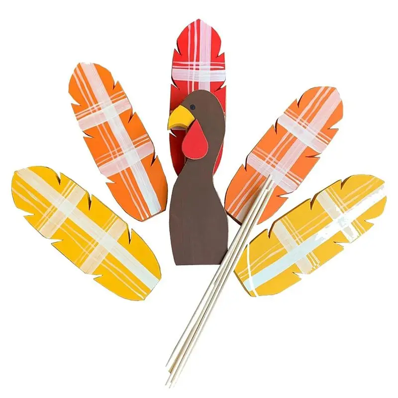 A21Q -Wooden Turkey Planter Sticks,Thanksgiving Decorations For Outdoor Garden Farms Patio Planters Thanksgiving Decorations
