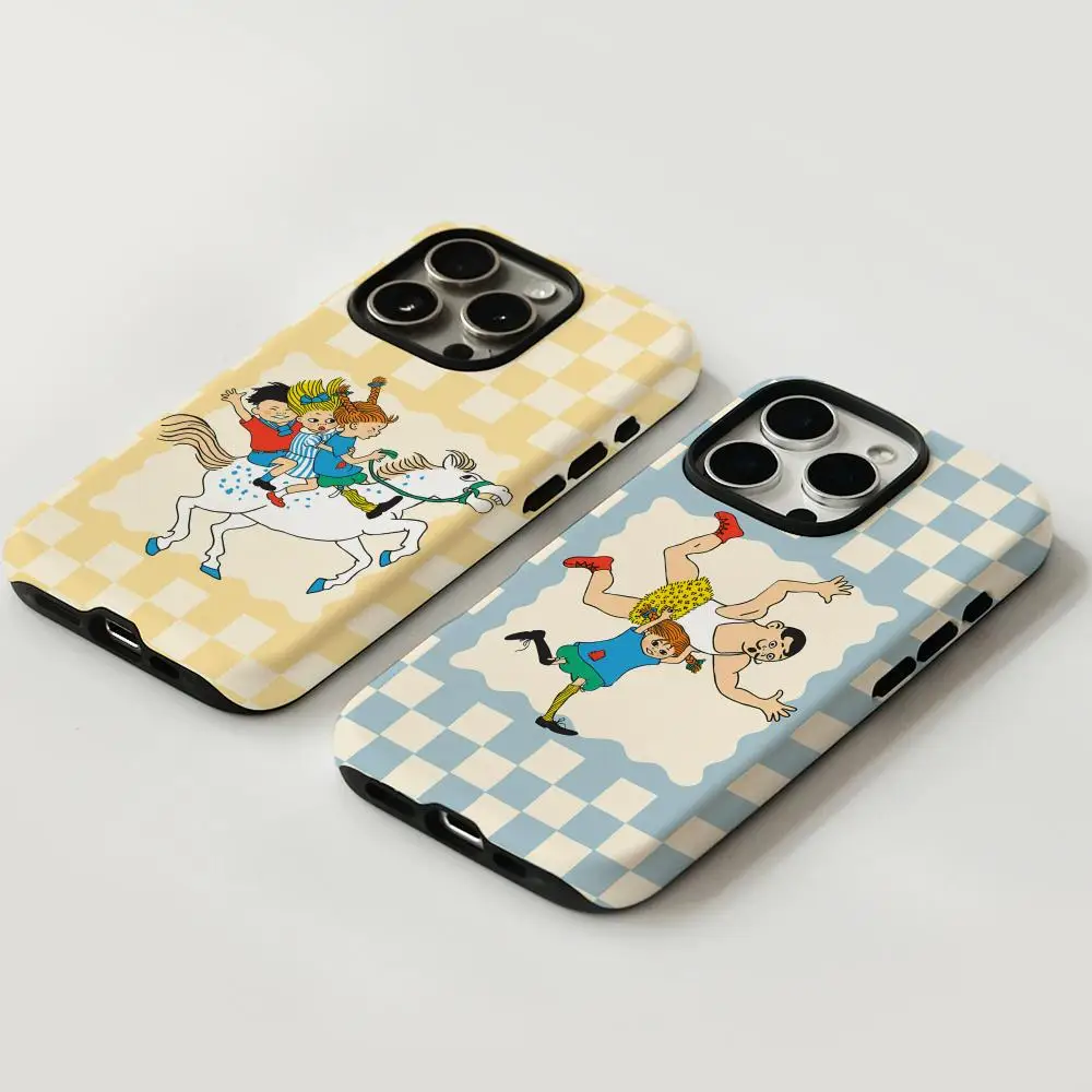 Pippi Langstrumpf-Handyhülle für iPhone 17, 16, 15, 14, 13, 12 Pro Max Plus, glänzende HD-Doppelschicht-Flüssigkeitshartschale