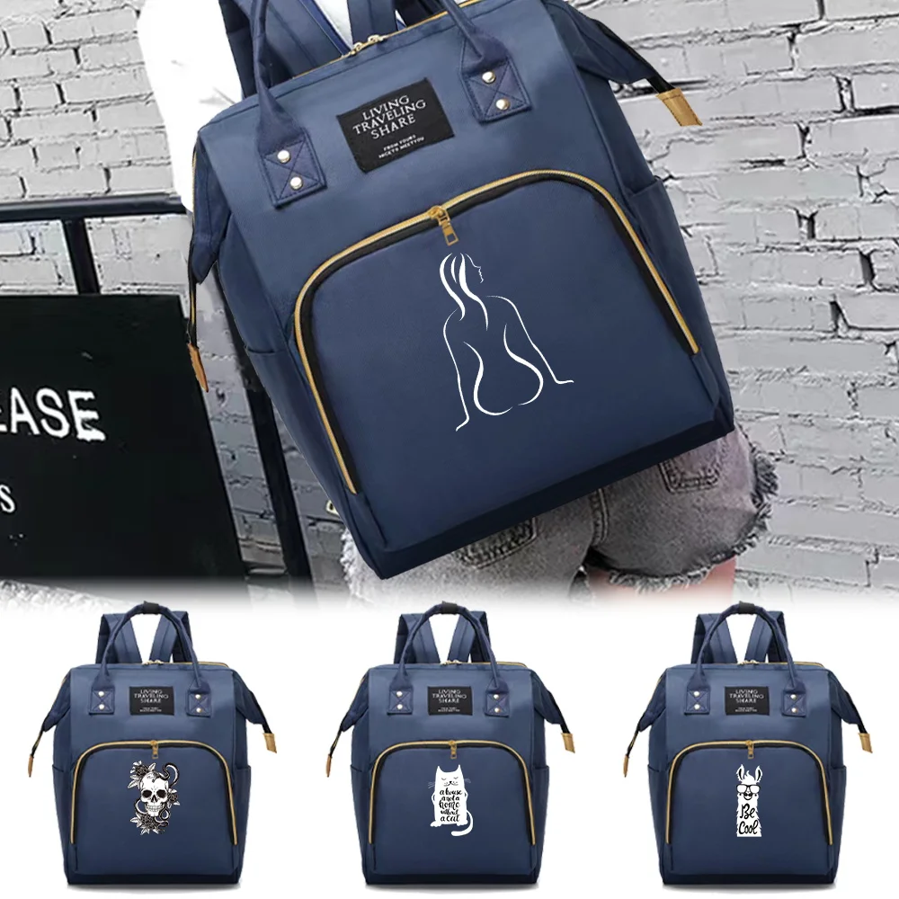 

White Picture Print Mommy Pack Large Capacity Multifunctional Compartments Backpack Casual Travel Storage Double Shoulder Bag