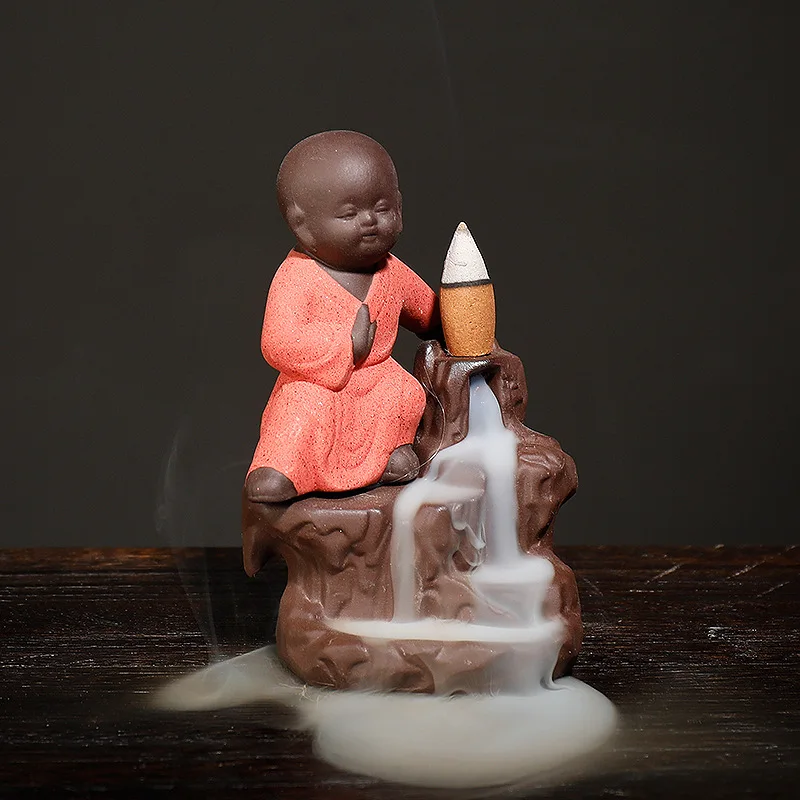 Purple Sand Backflow Incense Burner Kung Fu Kid Home Decoration, Creative Little Shami Backflow Incense Bench Aroma Diffuser