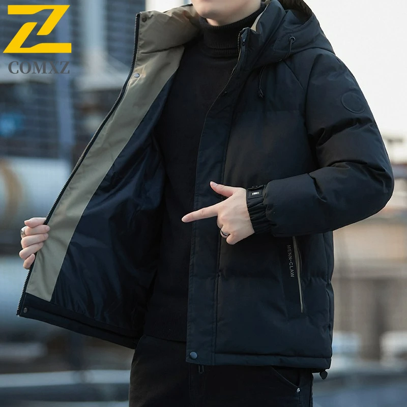 سترة COMXZ للرجال مبطنة سميكة بغطاء للرأس للعمل في الهواء الطلق سترة مقاومة للرياح على طراز الشارع سترات شتوية مبطنة خفيفة الوزن #6