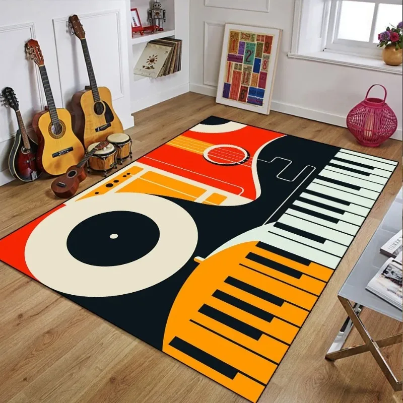Retro Music 3D Effect Rug – Vintage Guitar Design Carpet for Bedroom & Living Room | Soft Non-Slip Floor Mat for Home Decor