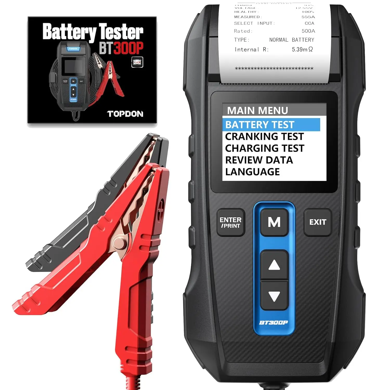 

12V 24V Car Battery Tester with Printer, Load Tester, Spark-Free Clamps, Reverse Polarity Protection