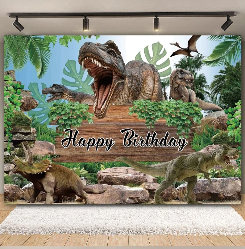 3D Dinosaur Birthday Backdrop Jungle World Jurassic Dinosaur Kids Boys Baby Happy Birthday Party Photography Background Decor