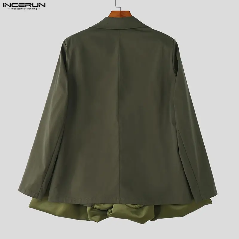 INCERUN hommes Blazer Satin Patchwork revers à manches longues un bouton mâle costume Streetwear élégant personnalité mode mince manteaux hommes