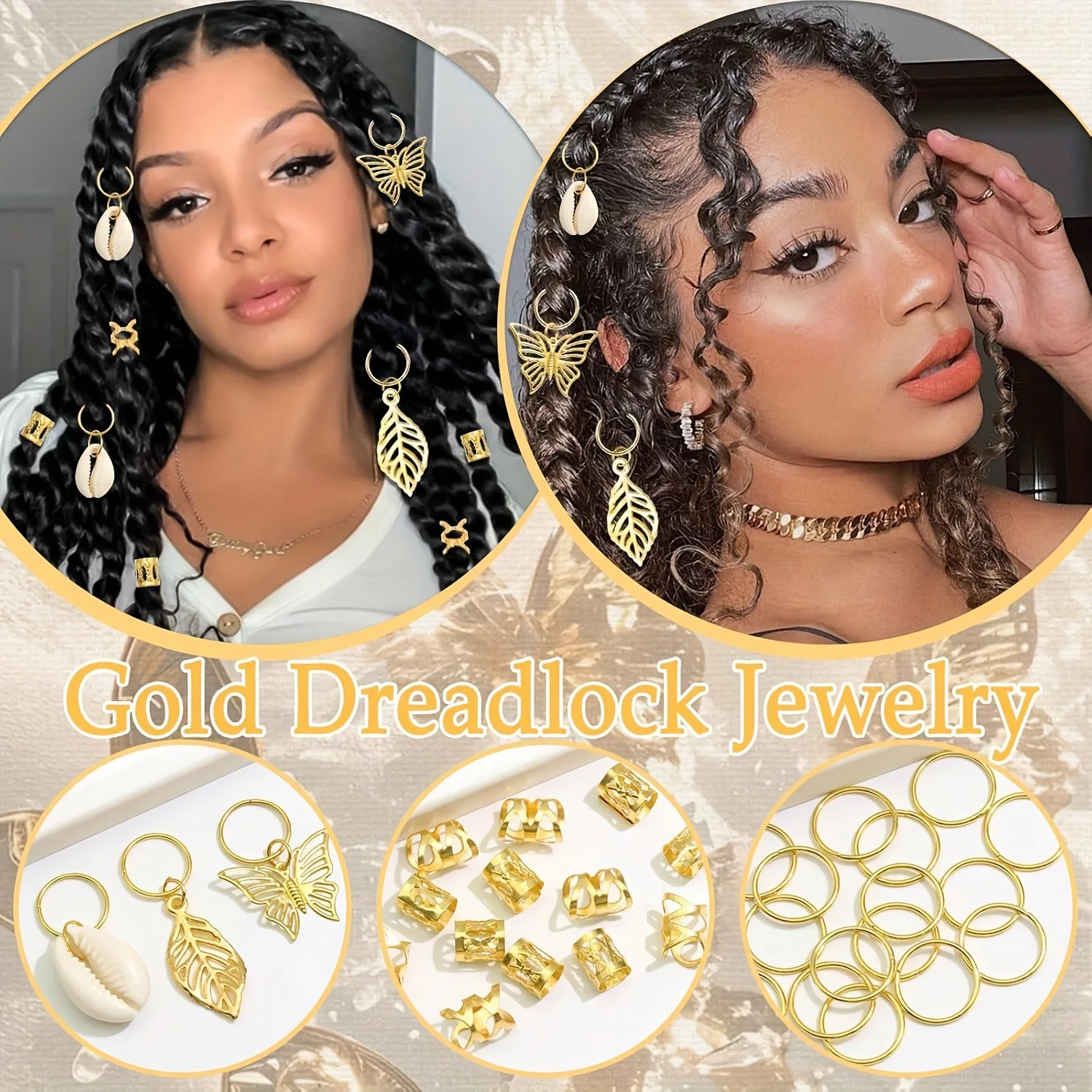 

Fashion 50 Piece Personality Braid Hair Accessory Kit Butterfly Shell Leaf Charm for Dreadlock Wig Decoration Combo
