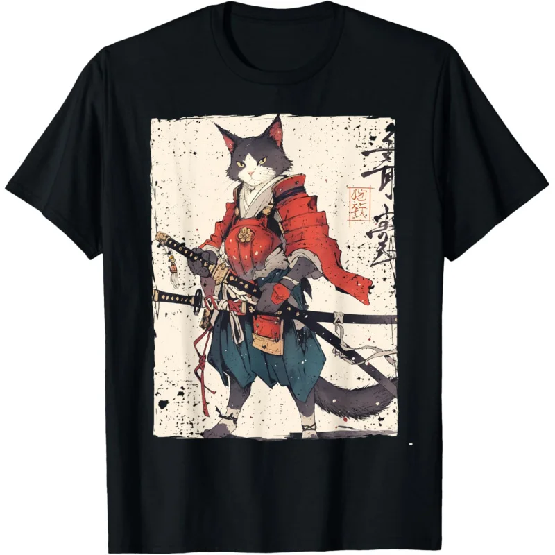 Samurai Cat warrior ukiyo ink artwork cat samurai T-shirt