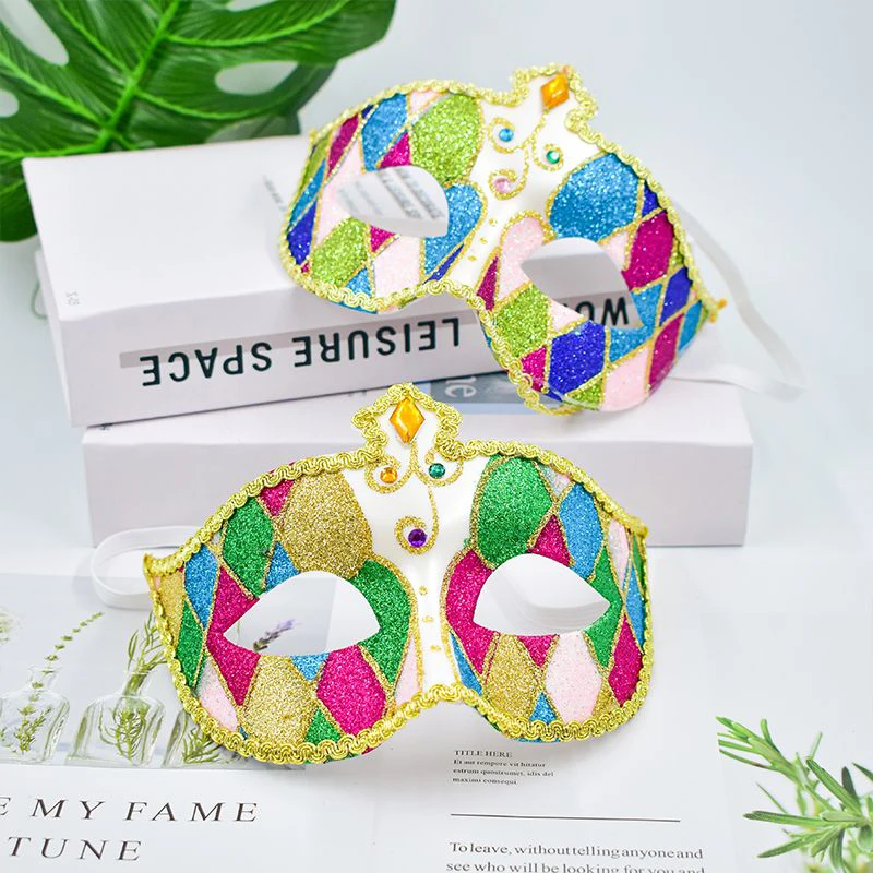 Máscara de mascarada de Color empalmado colorido para hombres y mujeres, polvo dorado, diamantes de imitación, encaje, fiesta, Bar, disfraz, Mardi Gras, Cosplay, baile de graduación