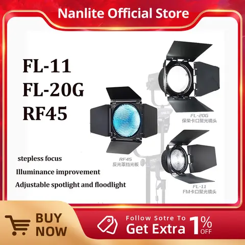 Nanlite FL-20G FL-11 RF45 Fresnel Lens And Barndoors For FM Mount/Bowens Mount Series Photography Lights