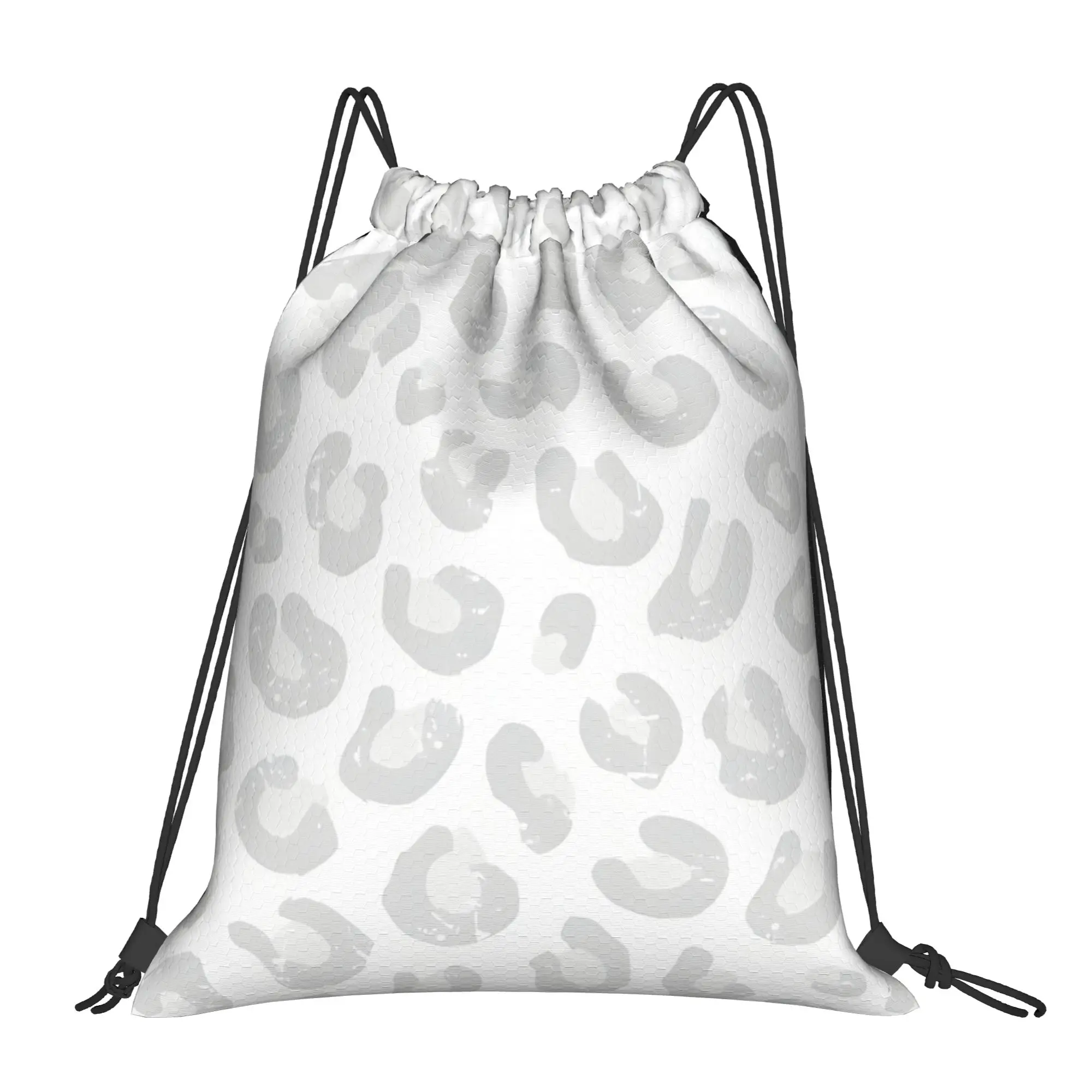 Silver Gray And White Leopard Print Multi-function Pocket Men Women Storage Backpack Teenager Travel Bag Print Drawstring Bags