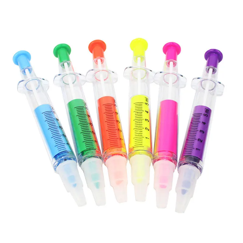 18 Pcs Dual Head Syringe Highlighter Marker Gel Pens Needle Pens Novelty Nurse Needle Shaped Marker Pens Stationery