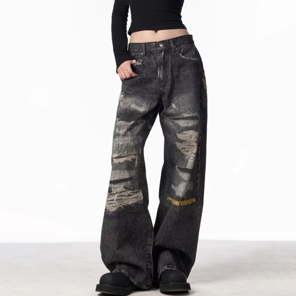 メンズジーンズリッピングウォッシュカジュアルパンツ春秋ストリートファッション日常多用途ストレートパンツ紳士服 2025 新しい