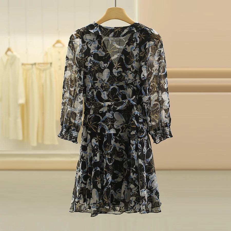 SE coréen Sle Fre Floral v-ne taille cintrée longue Sve Dr mi-longue jupe trapèze fibre de Polyester taille haute