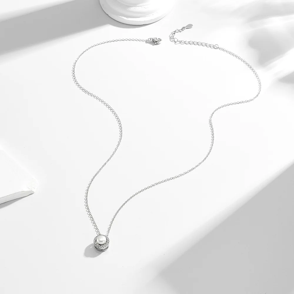 Withered Natural Pearl Necklace S925 Sterling Silver Versatile Diamond Studded Collarbone Chain