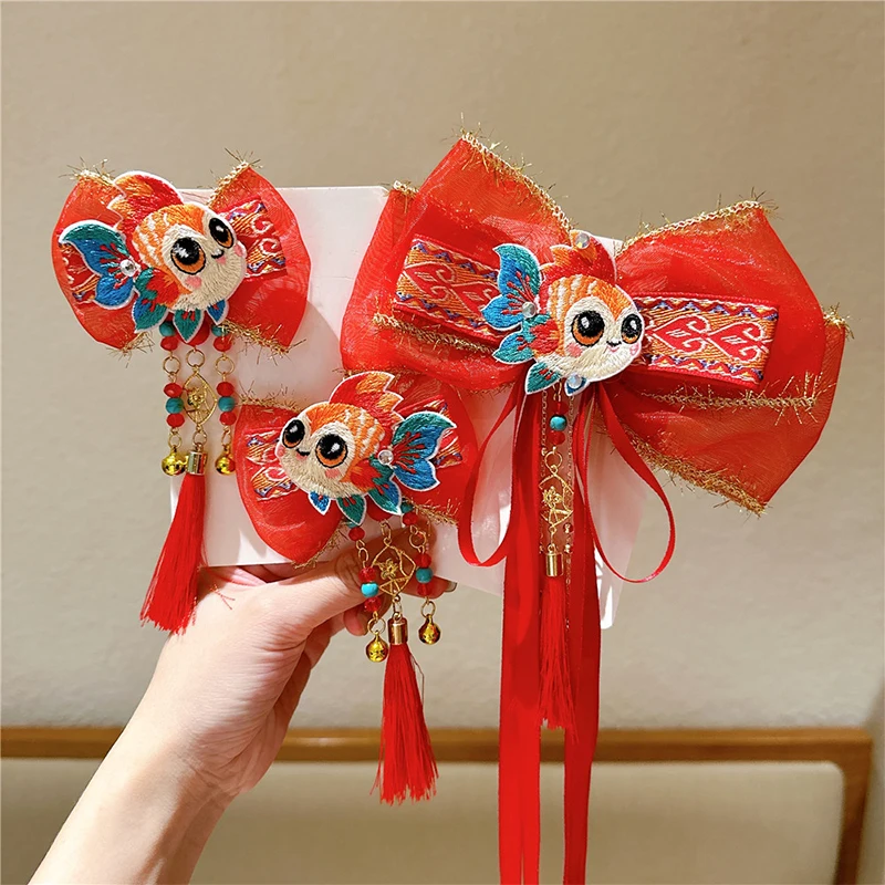 2Pcs Chinese Style Children's Koi Hair Clip Hanfu Headdress Girl's Hair Ornament Tassel Children Hairpin Hair Accessory