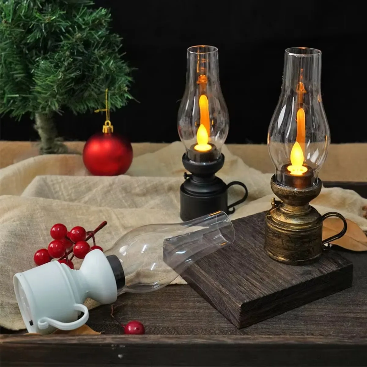 Vintage Lantern Retro Design LED Hanging Oil Lamp Battery Operated Decorative for Home Holiday Christmas Gifts Home Decor image 3