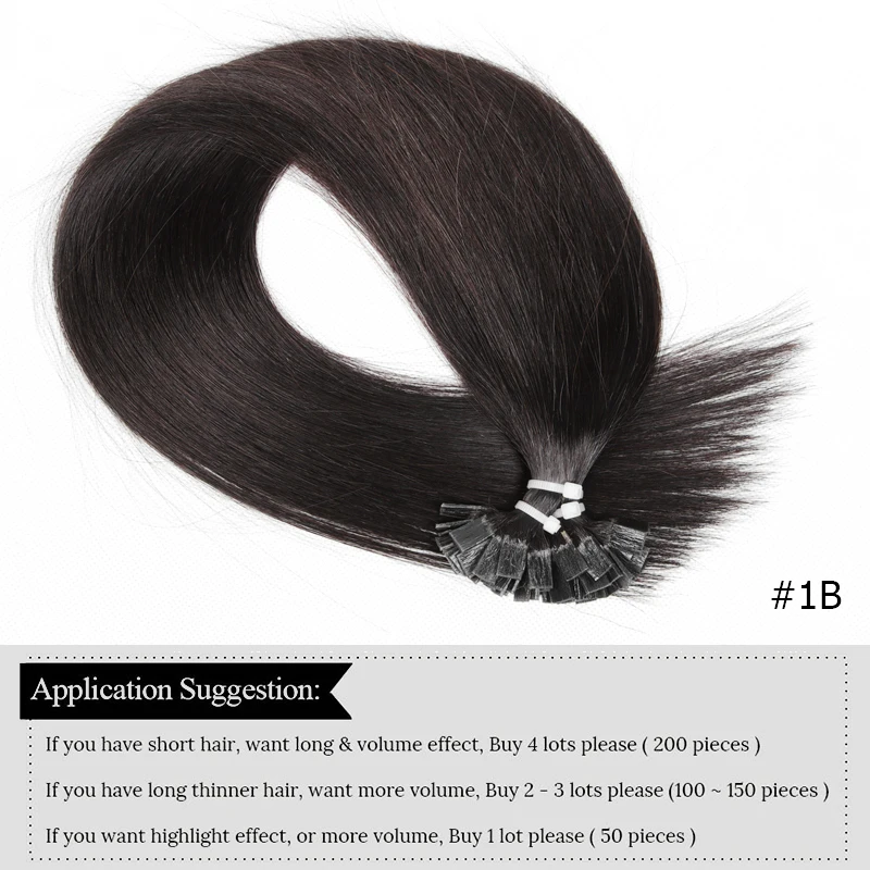 12-20 بوصة طرف مسطح وصلات شعر شعر الإنسان الانصهار وصلات شعر نصائح مسطحة الطبيعية الأسود طرف مسطح ريمي الشعر البشري