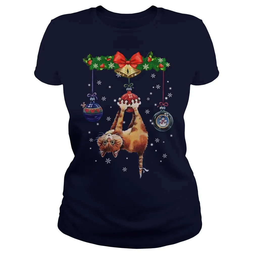 Feliz Navidad Divertido Gato Navidad Camiseta Mujer