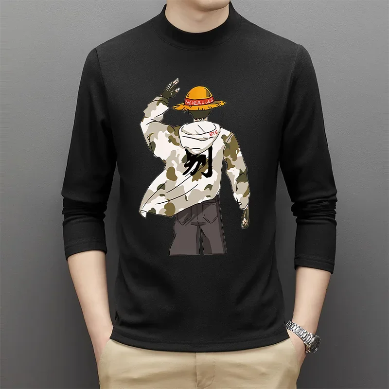 One Piece Adult Half-high Neck Thermal Underwear Luffy Zoro Winter Clothes Cartoon Anime Graphic Print Tops Birthday Party Gifts