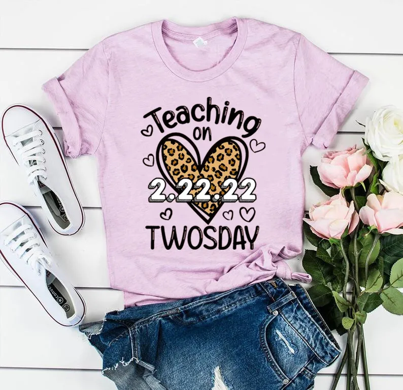Teaching On 2-22-22 Twosday Shirt, Funny Twosday February 22nd 2022 2sday Happy 2nd Teacher 22222 100% cotton Unisex goth y2k