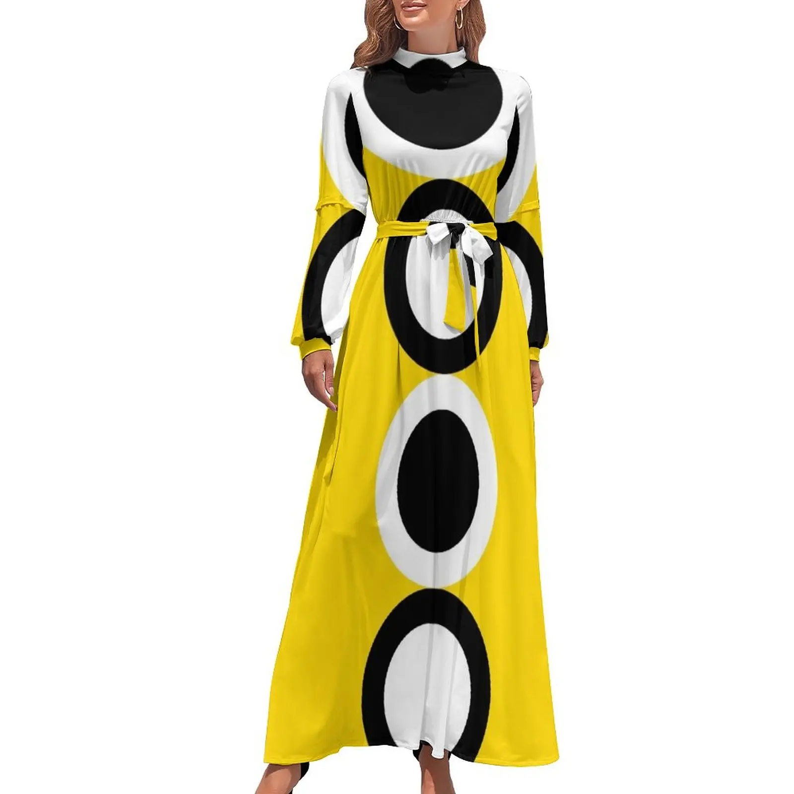 

60s Yellow Retro Mod Circle Long Dress long dress women summer summer dress daily dresses for women 2024 luxury designer party