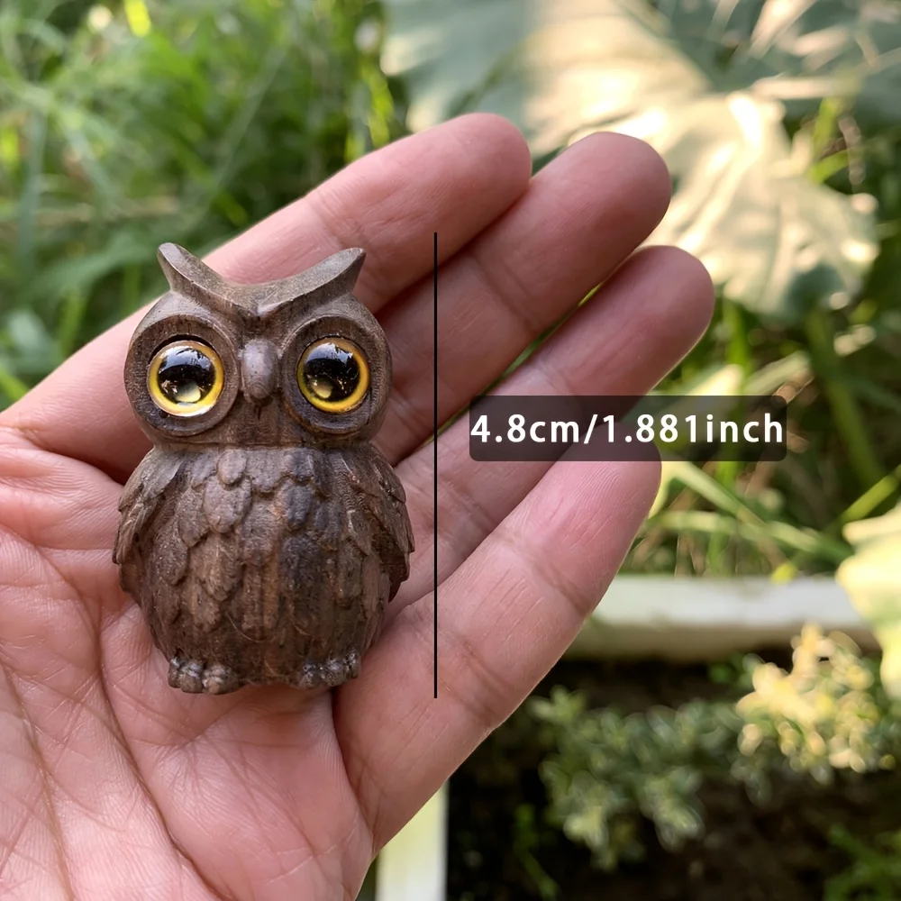 1 piece 1.8 Inch Wooden Hand-Carved Owl, Animal Theme, Suitable for New Year Gifts, Bedroom, Back-to-School Gifts, Christmas Decorations, Creative Desktop Ornaments, Housewarming Gifts, Holiday Decorations, Figurine Ornaments view 3