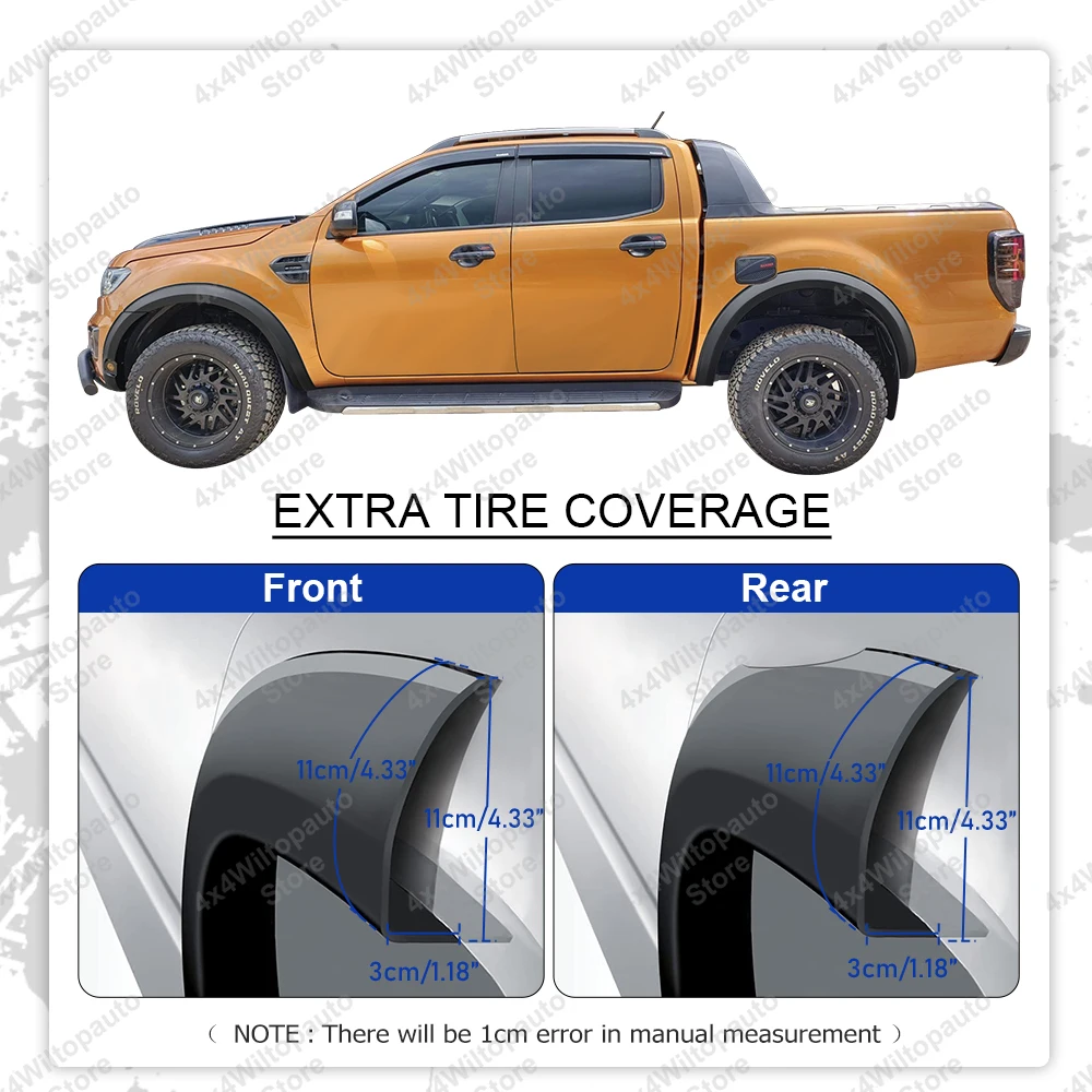 For Ford Ranger T8 2019-2022 Fender Flares Wildtrak 30mm Wheel Arch Extensions With Sensor Hole ABS Matte Black