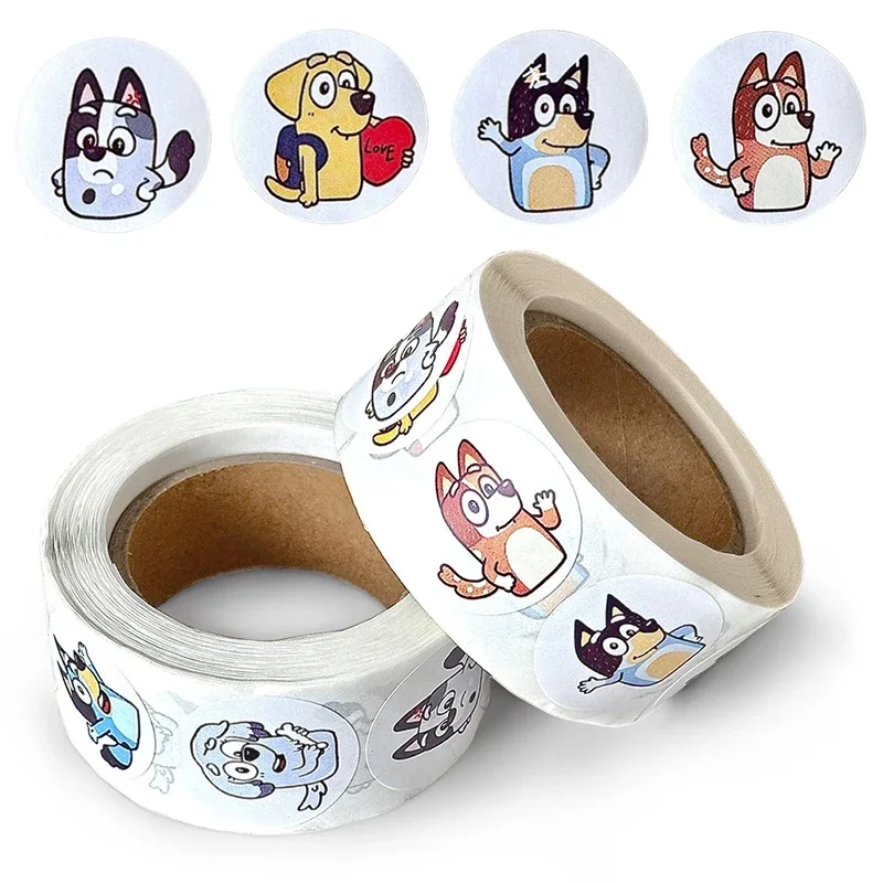 500 Sheets/Roll Bluey Bingo Dog Sticker Cartoon Anime Sticker Decoration Kids Album Diary Envelope Sealing Paper Tape Kids Toys