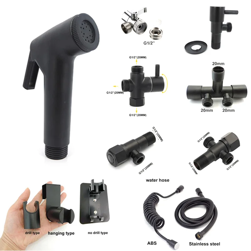ABS Black Toilet spray faucet kit bidet Water Sprayer enema Bathroom cleaner shower head hose wc douchette faucet accessories a1