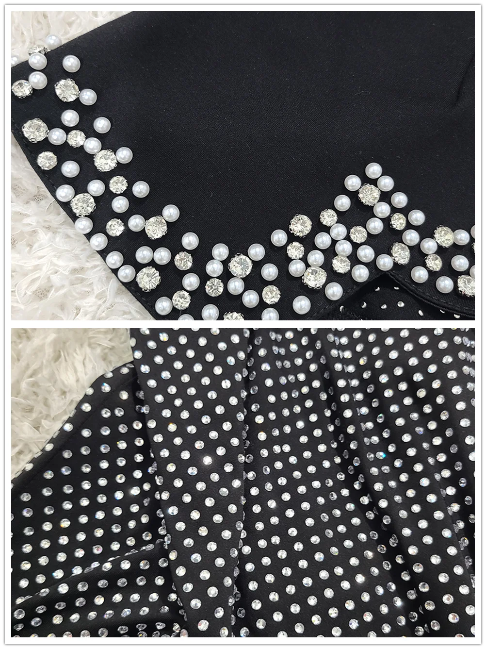 Modphy เซ็กซี่เพิร์ลเพชรผ้าพันคอ Top + ผ้าพันคอ Rhinestone ชุดกระโปรงยาวชุดราตรีชุดผู้หญิง 2 ชิ้นชุด