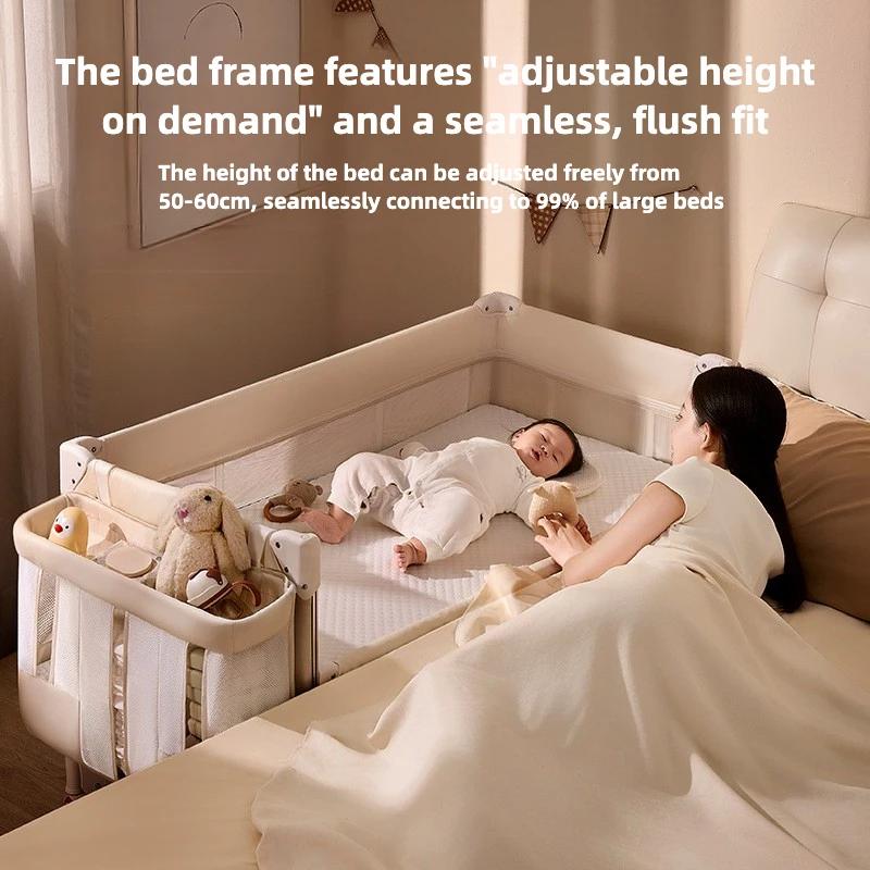 5-Level Adjustable Baby Bed - One-Click Folding Crib with 360° Silent Wheels, No Installation Needed for 0-3 Years, Portable