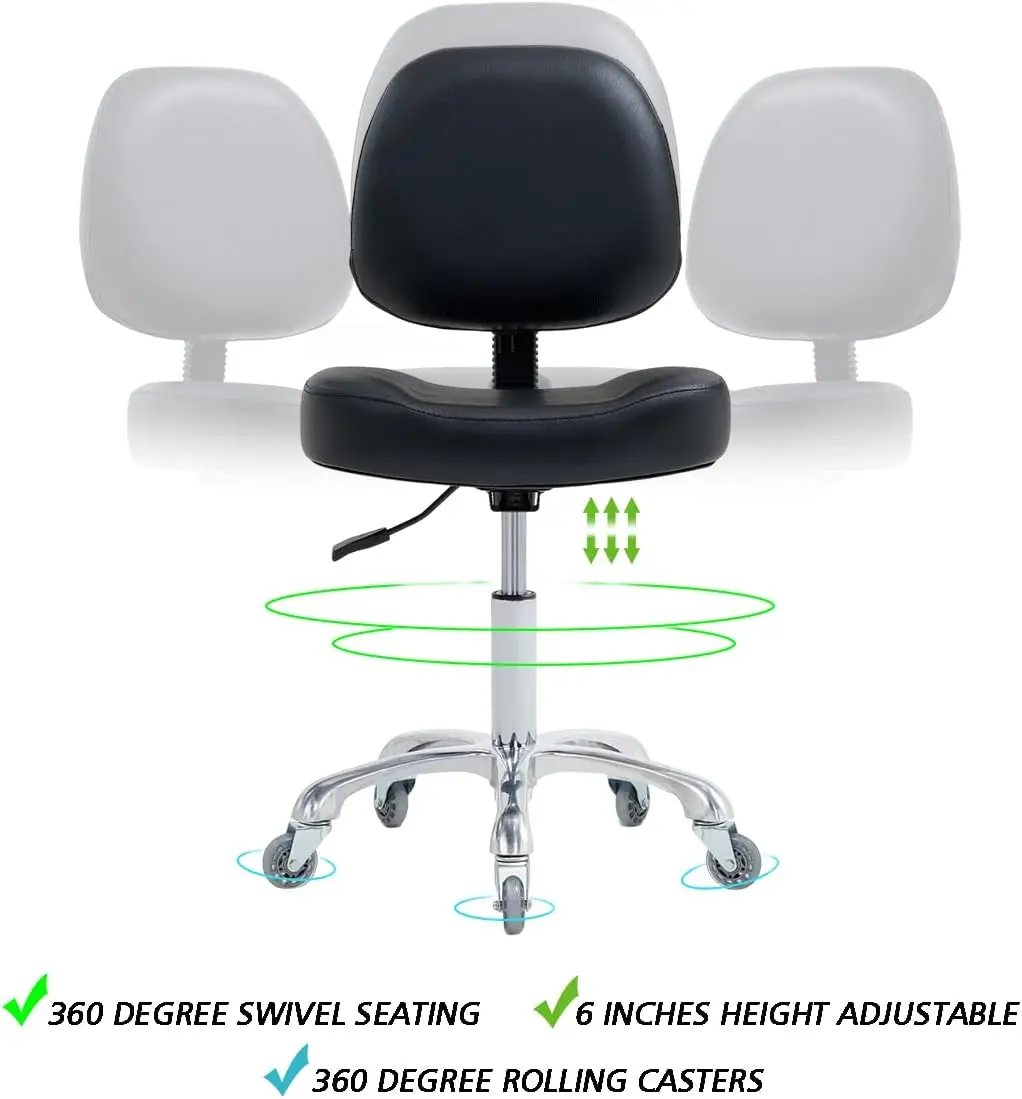 Ergonomic Lash Armless Office Chair, Vanity Rolling Chair, Shop Stool with Wheels, Cadeira de mesa para maquiagem e quarto