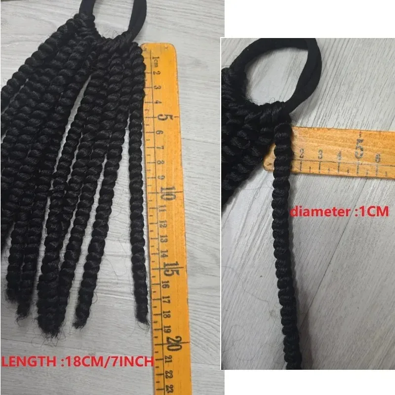 2개입 어린이용 땋은 머리 연장, 구슬 장식 탄성 밴드 포함, 소녀용 비즈 장식 합성 헤어피스, 검정색 가발 액세서리