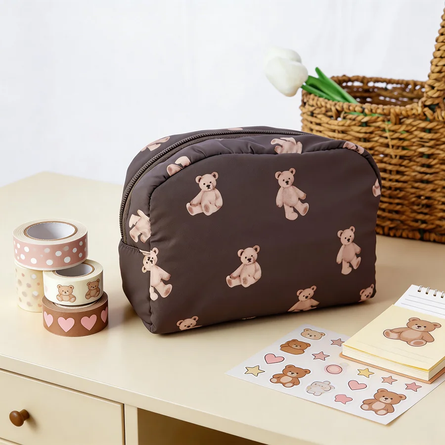 Cute Large Capacity Cosmetic Bag Portable Handheld Purse Unique Design Multifunctional Sundry Storage Pouch Travel Makeup Organi