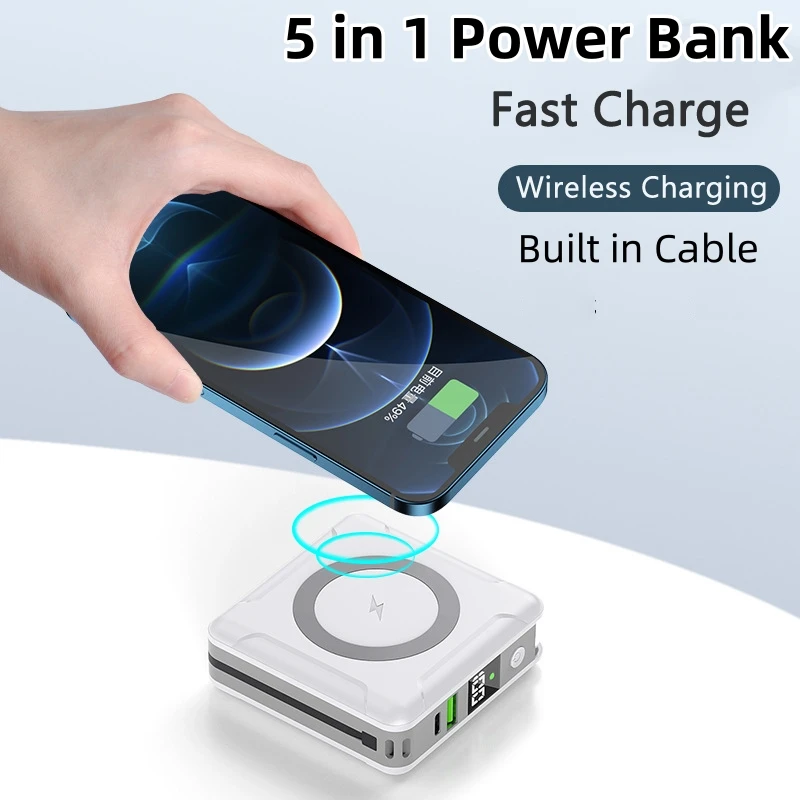 

10000mAh Wall Charger Power Bank 15W Magnetic Wireless PD22.5W Fast Charging for iPhone 15 Samsung Powerbank with AC Plug Cable